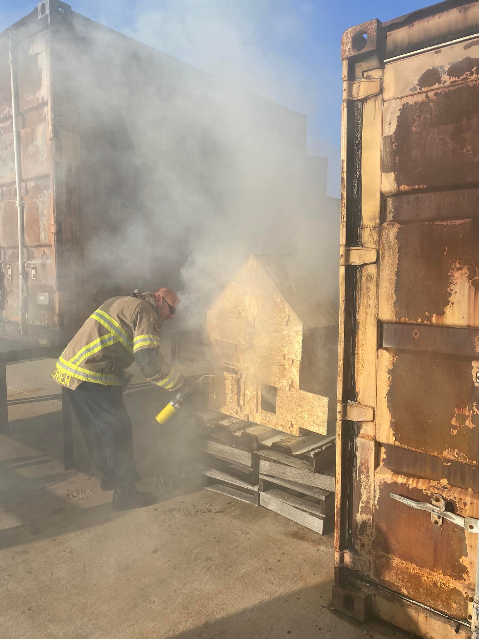 Live fire training at a burn building