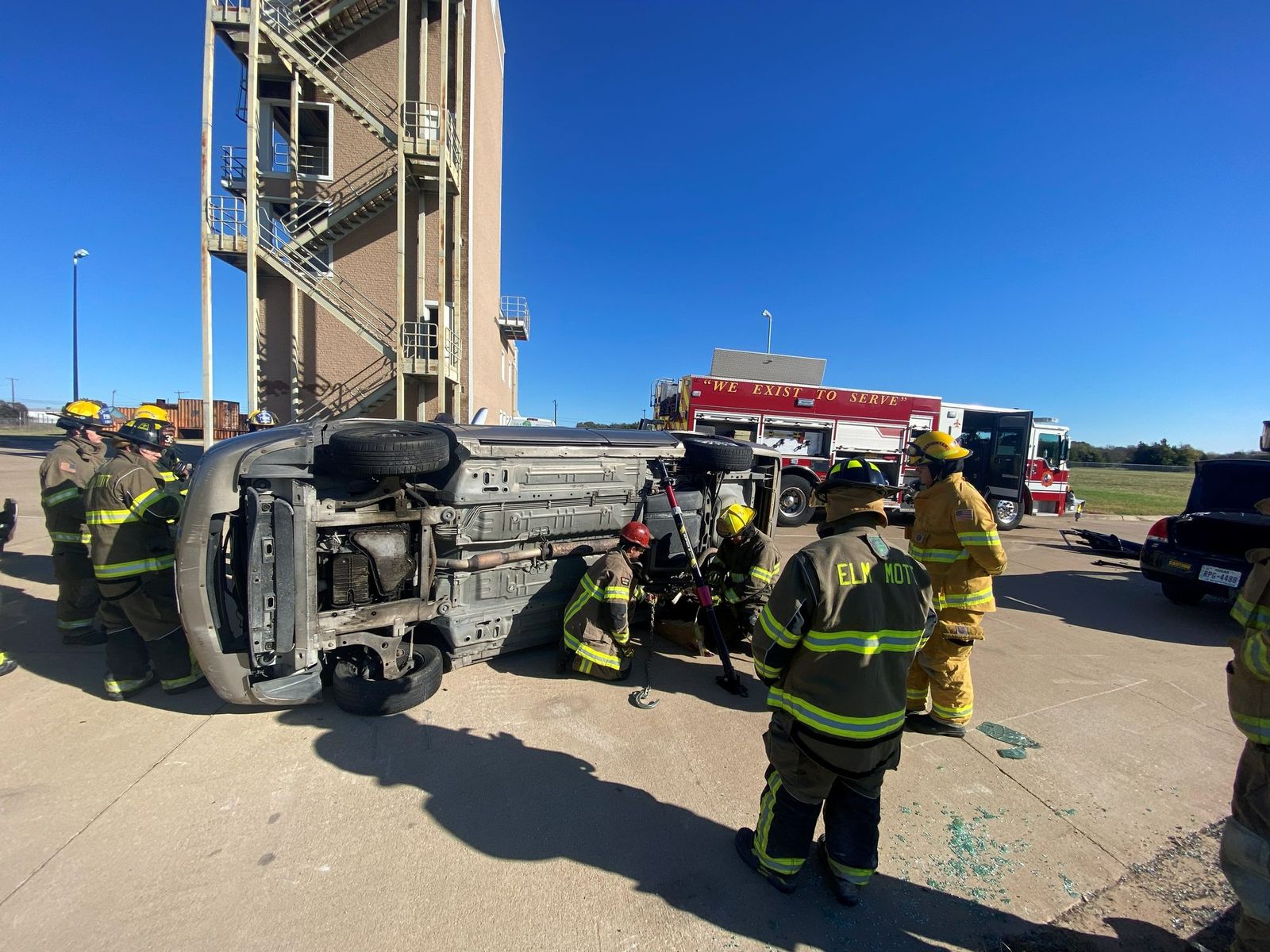 Crews train on a vehicle rollover extrication