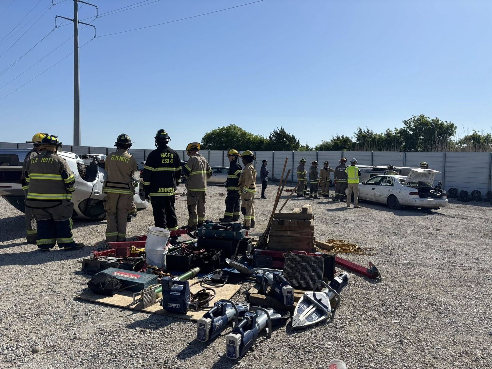 The full array of extrication tools laid out for training