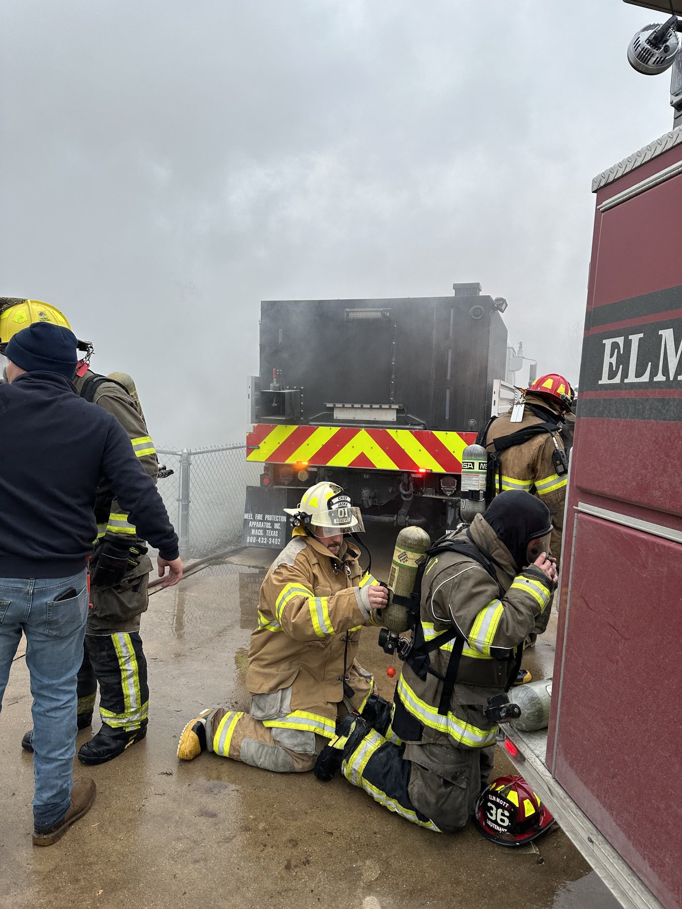 Donning SCBA at a working incident