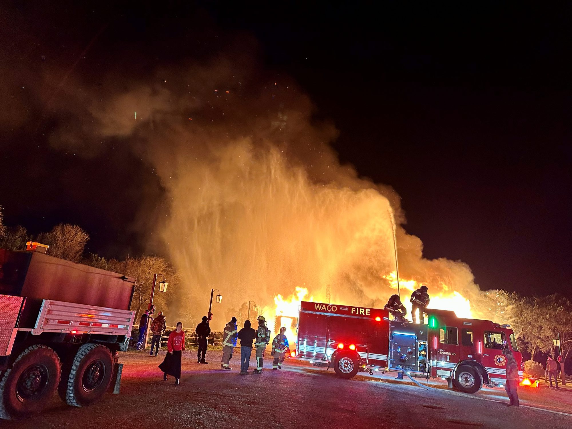 Crews work a major night structure fire