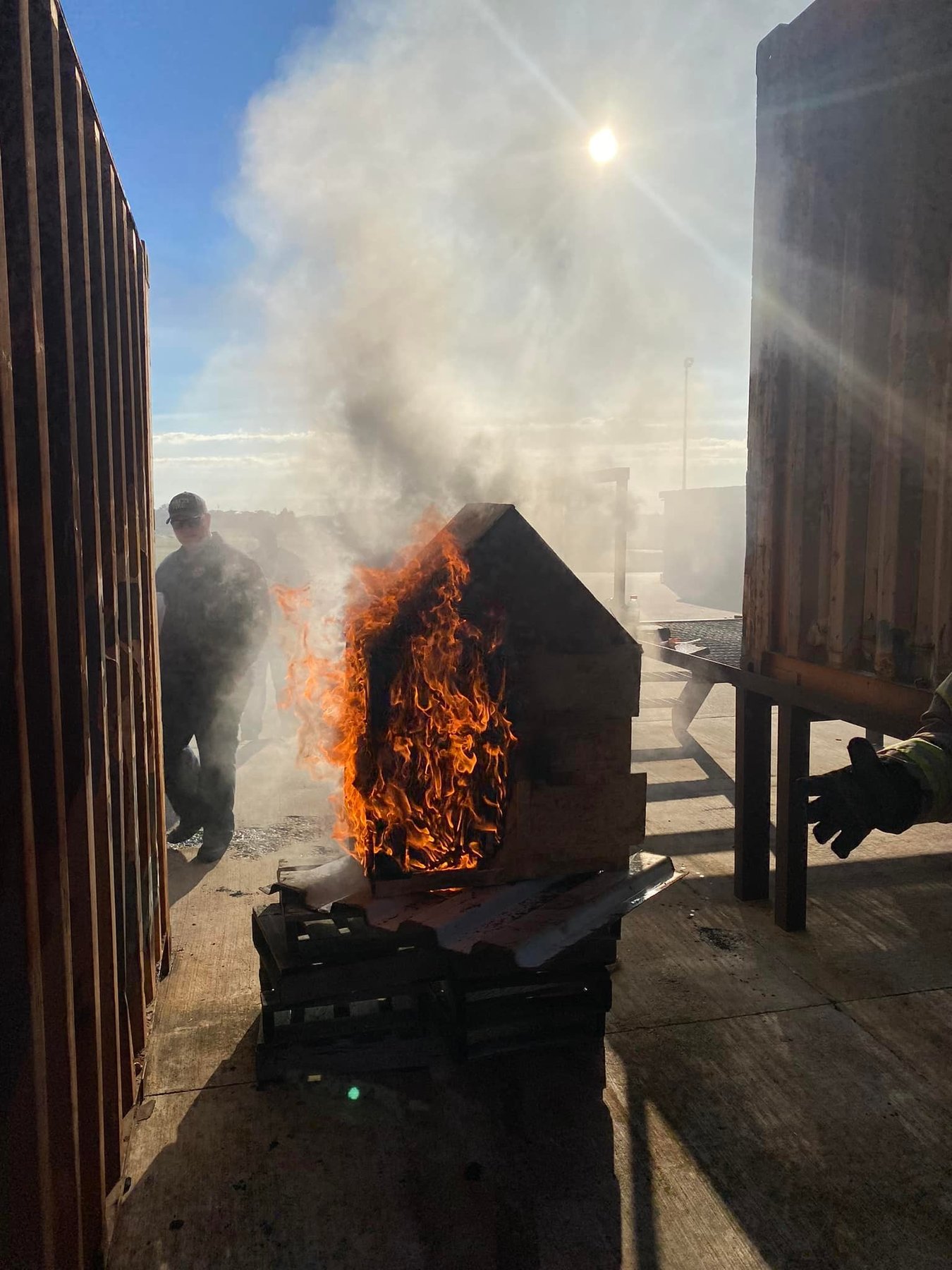 A live burn prop during fire training